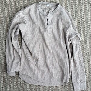 Free People Beige Waffle Knit Henley Blouse